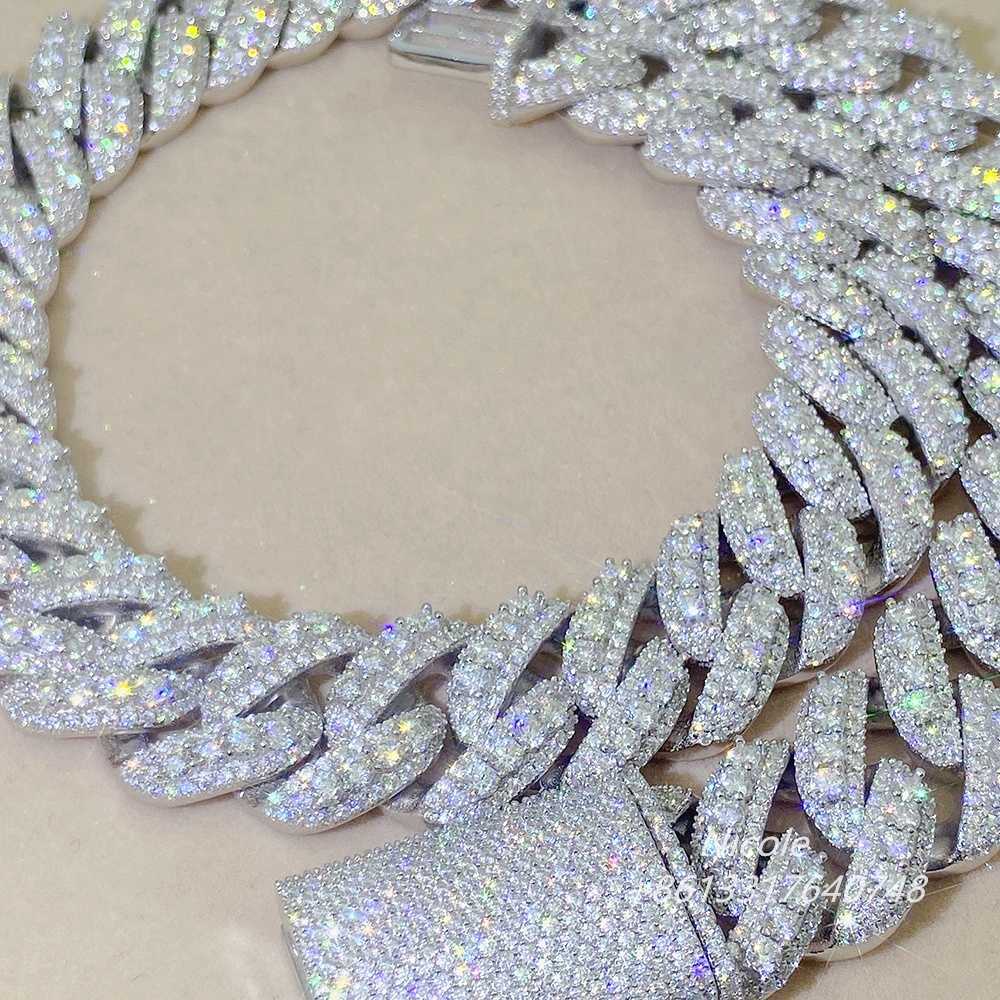 Hip hop iced out 3 rows gra certificate vvs moissanite fine jewelry necklaces miami silver mens 20mm cuban link chain