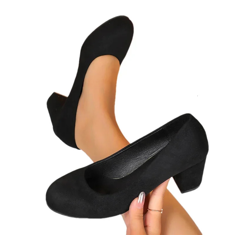 Suede Shallow Women Shoes Retro Mid Heels Pumps Fashion Trend Autumn Shoes Walking Dress Chaussures Ladies 241209