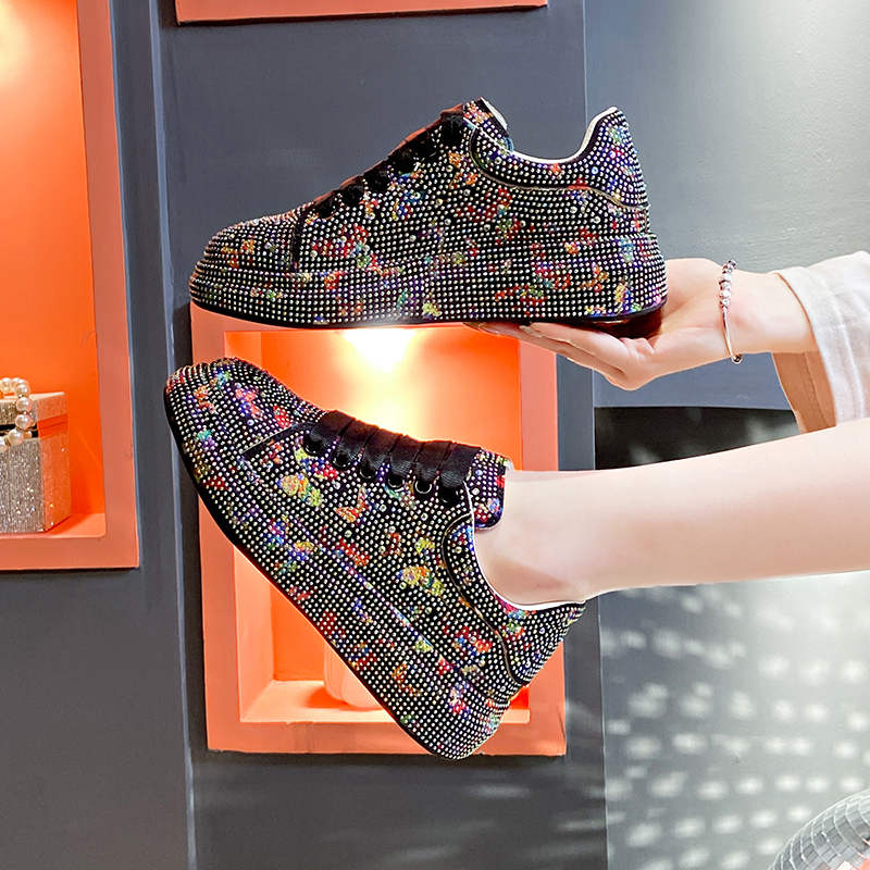 Women's Luxury Sports Shoes Hand drawn Butterfly Flat Shoes Lace up Water Diamond Fashion Designer Casual Shoes Zapatos Mujer Shiny outdoor walki