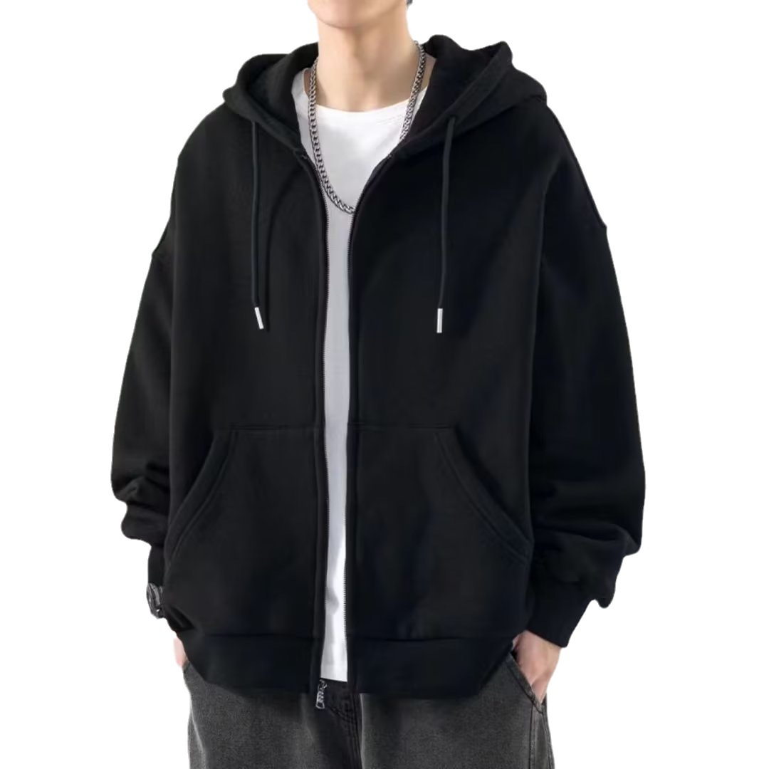 M10114 Men's autumn cardigan hoodie solid color clothes plus velvet zipper loose coat