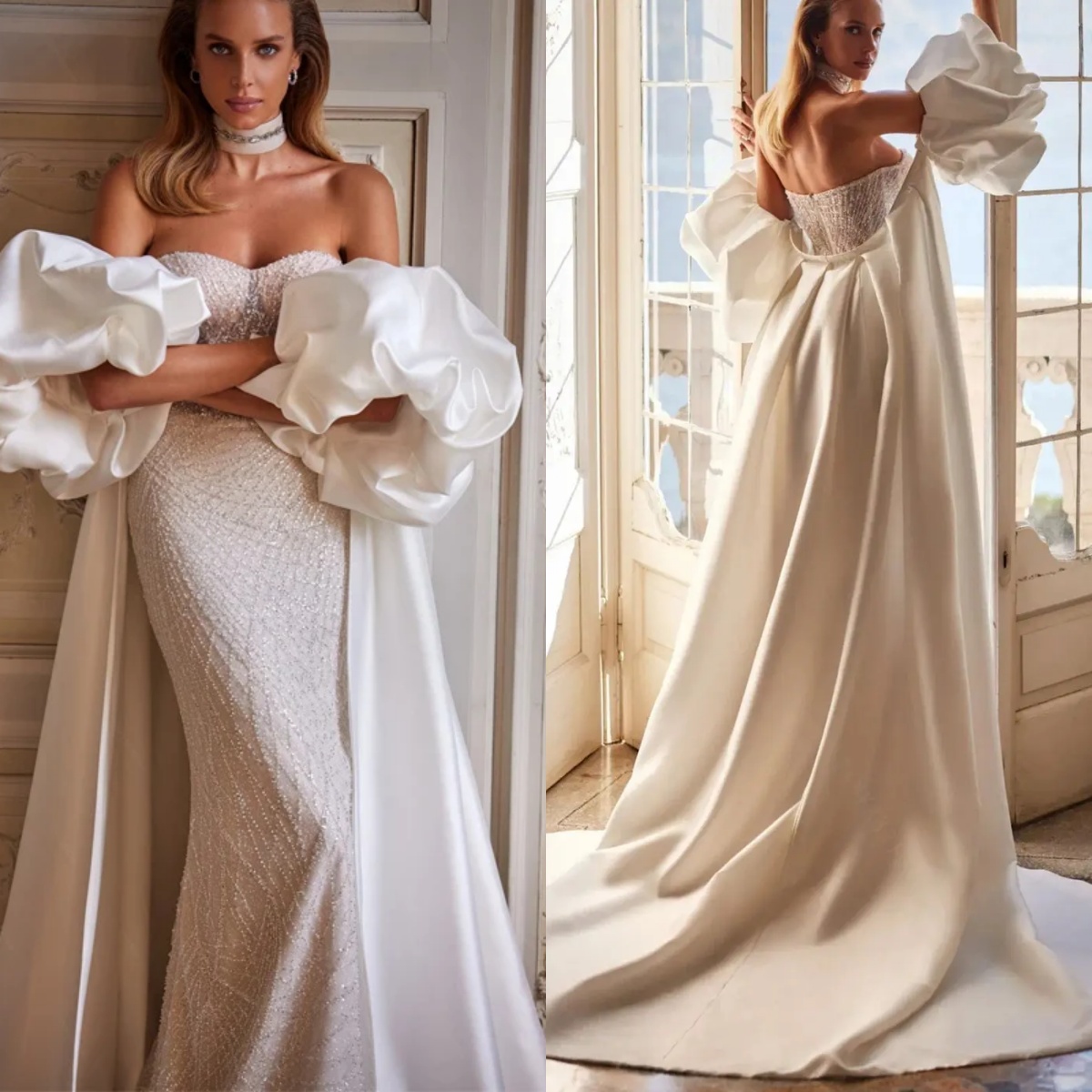 Classic Wedding Dress Strapless Sleeveless Gown Sequins With Jacket Sweep Train Dresses Custom Made Vestido De Novia