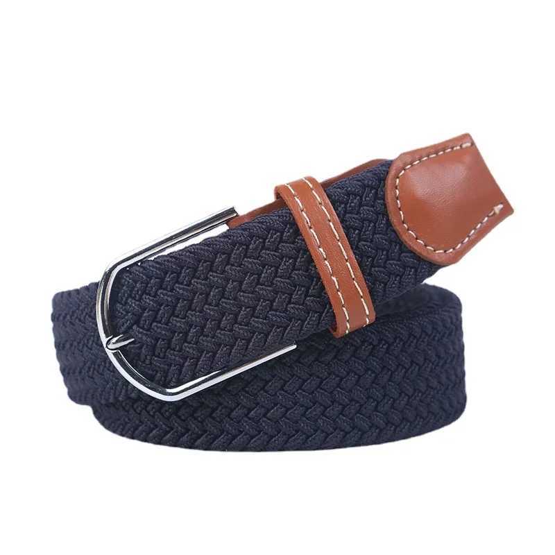 Blue black Fem casual knitted buckle mens belt woven canvas elastic expandable woven elastic band X241209