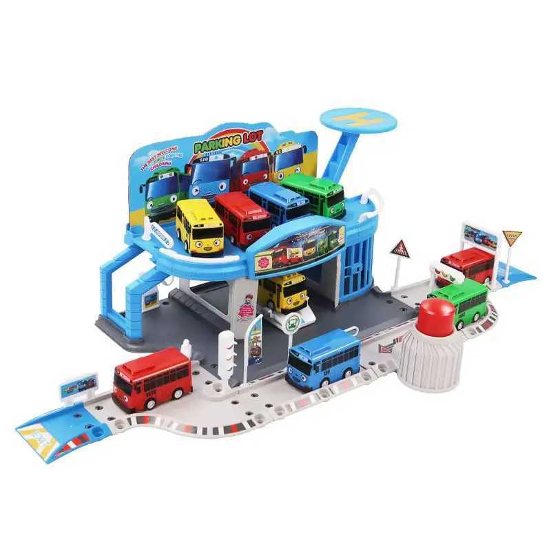 Tayo the Little Bus Parking Playset with start-up and slide functions equipped with 2 mini buses (random colors) - Childrens Cartoon Car Set X241209