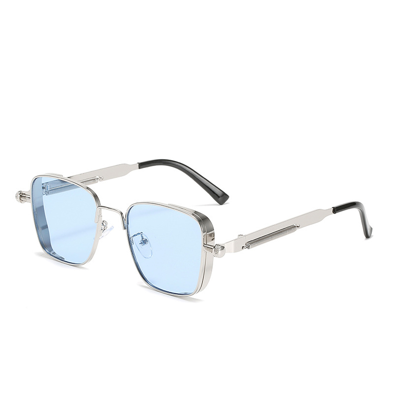 Fashion women's square frame full frame punk style glasses personalised metal spring leg decorative glasses suitable for travelling photos