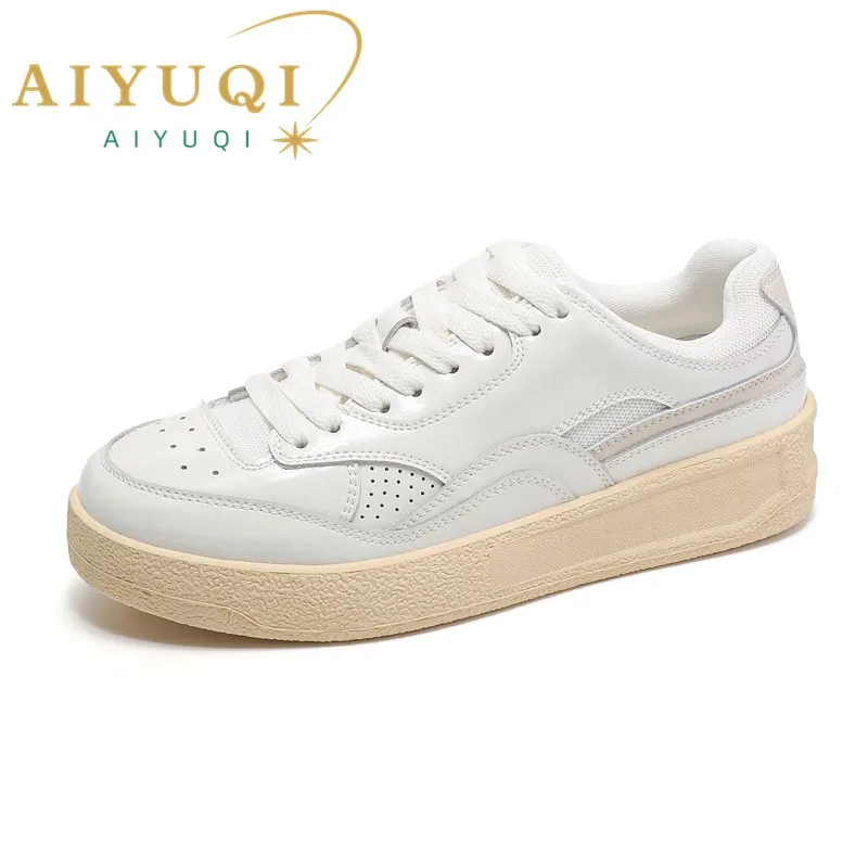 AIYUQI Women's Sneakers Platform Spring Genuine Leather Women's Board Shoes Retro Lace-up Student Shoes Women