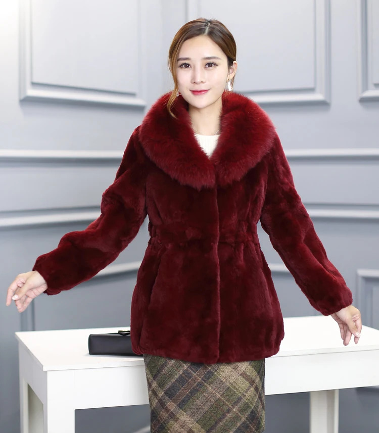 Fur Coat Female Winter Natural Fox Fur Collar Jacket Womens Retro Rex Rabbit Fur Tops Korean Warm Women Coats Hiver TT001 241202