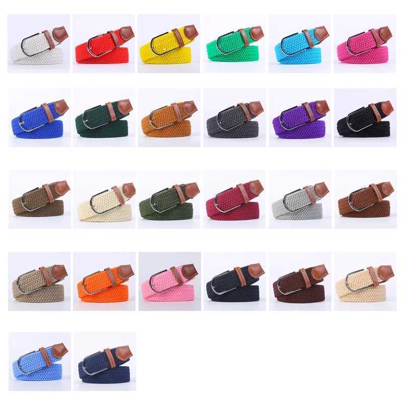Blue black Fem casual knitted buckle mens belt woven canvas elastic expandable woven elastic band X241209