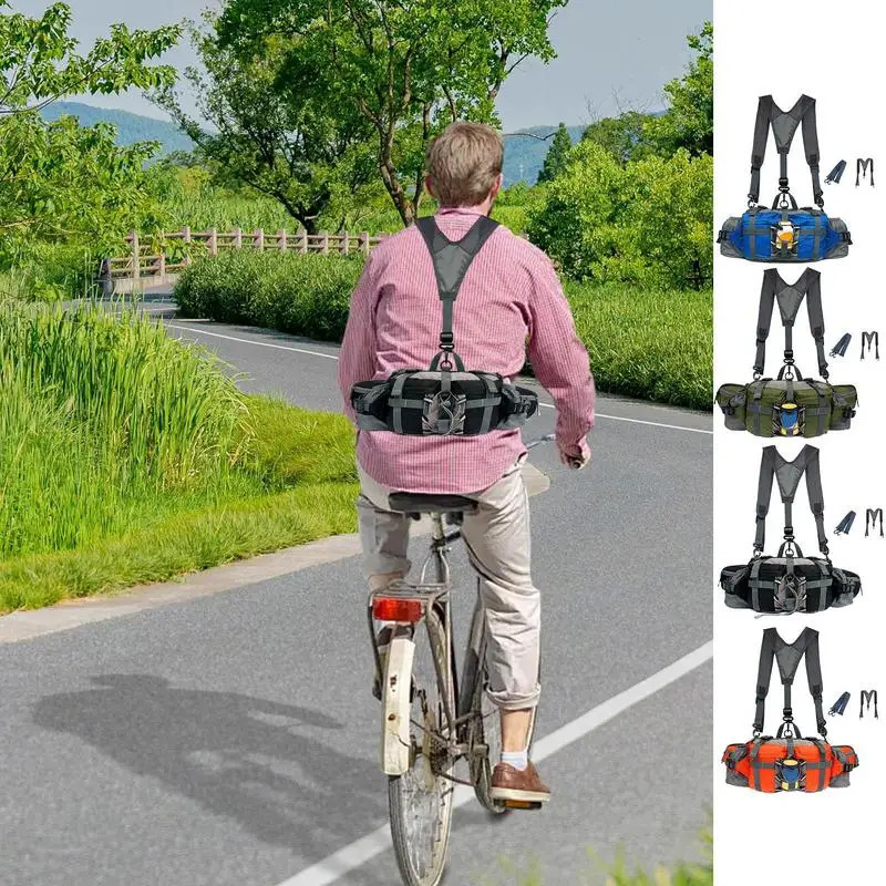 Adjustable Strap Outdoor Waist Bag With 2 Water Bottle Holders Hiking Waist Pack Waterproof Cycling Backpack Sport Storage Bag 241209