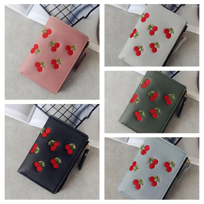 Free Shipping Wallets PU Leather Retro Cherry Korean Style Portable Short Clutch Bag Multifunctional Coin Purse Zipper Change Women Designer Bag Luxur