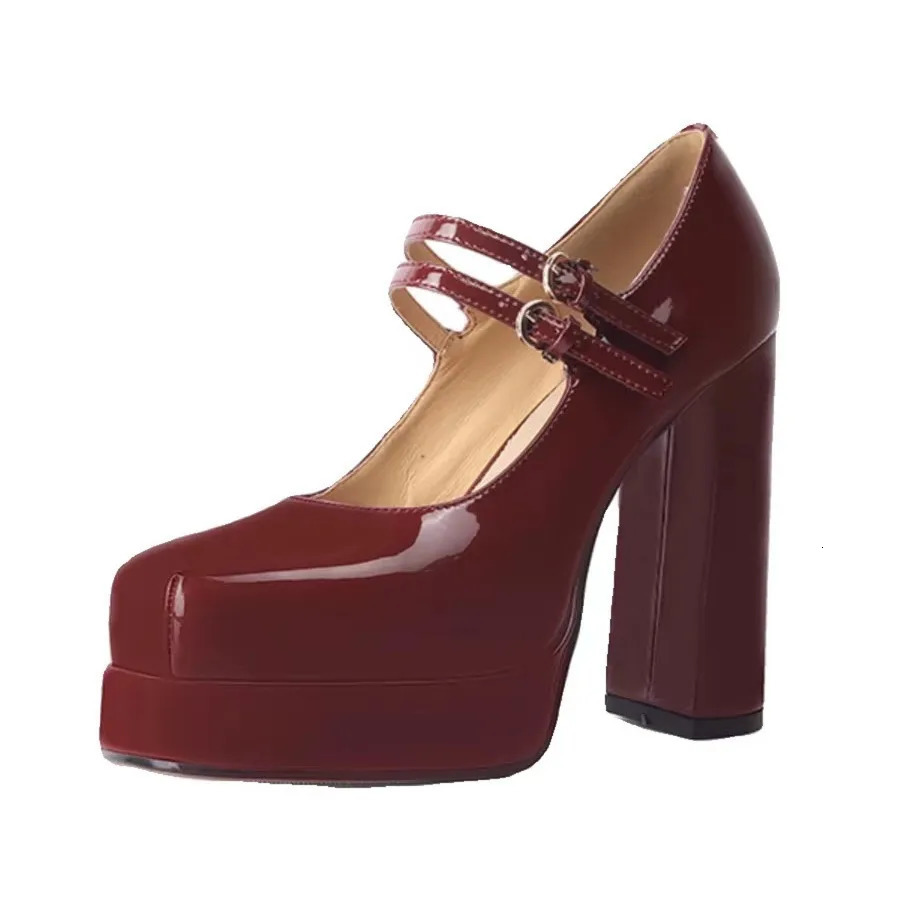 Mary Jane Pumps for Women Girls Fashion Chunky Heel Wedding Dress Shoes Classic Double Buckle Platform High Heels 241209