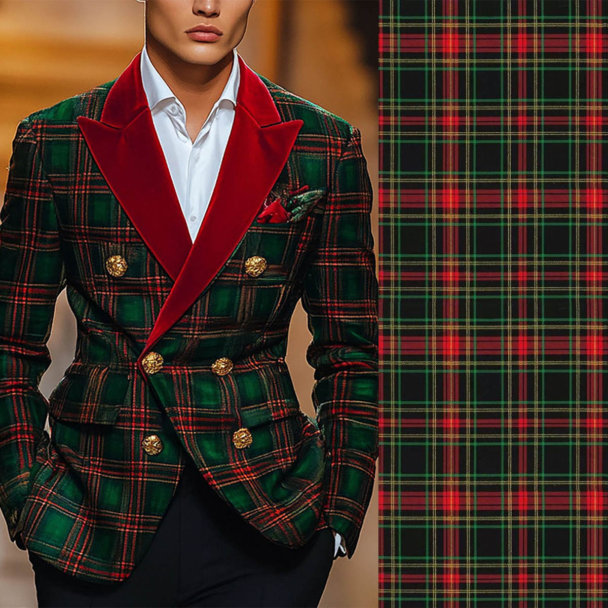 Unique Men's Coat Tailored Christmas Blazers Peaked Lapel Groom Houndstooth Double Breasted Special Design Prom Custom Made Only One Piece Jacket