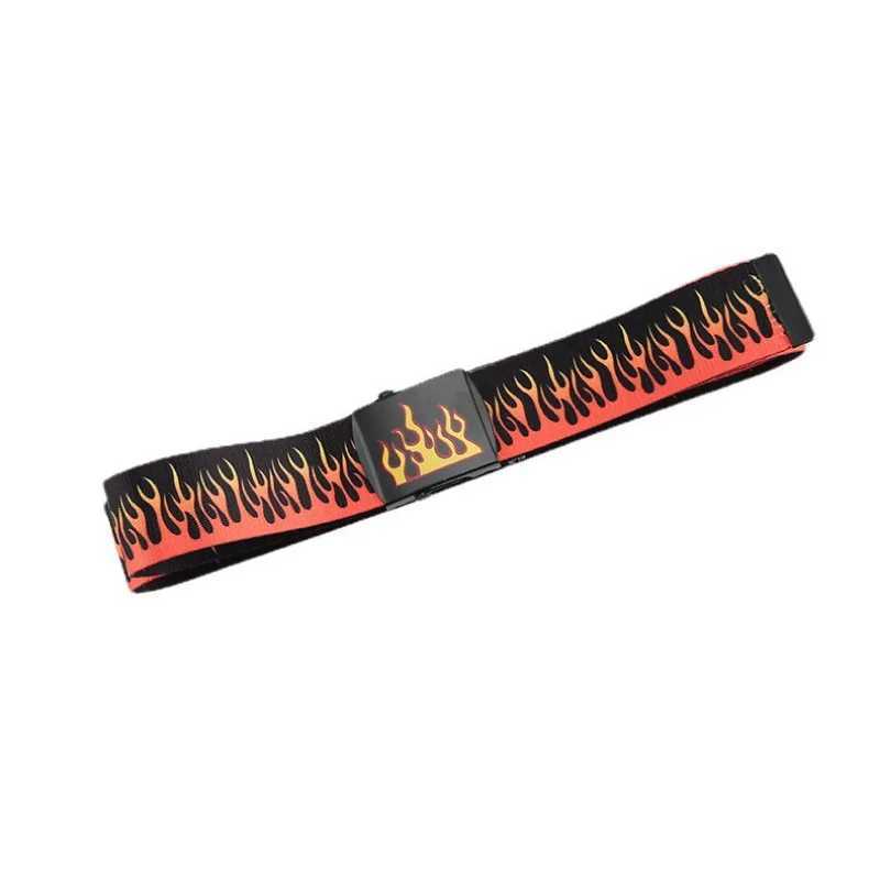 Korean Fashion Mens Flame Belt Hip Hop Style Belt 130cm Colorful Ribbon Casual Mens Clothing Accessories X241209