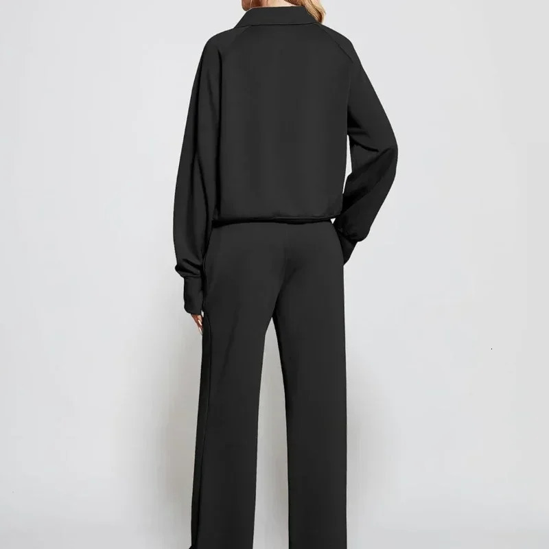 Womens 2-piece casual set oversized zipper sweatshirt wide leg sweatpants set sportswear 241205