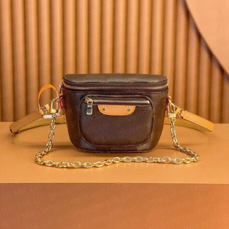 Mini women designer waist bag flower print fanny pack luxury men chest bags chain and leather strap shoulder bag crossbody bags.