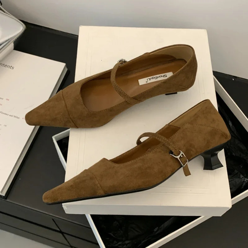 Autumn Women Pumps Pointed Toe Elegant Office Women Shoes Shallow Dress Shoes Suede Comfort Low Heel Mary Jane Shoes 241209