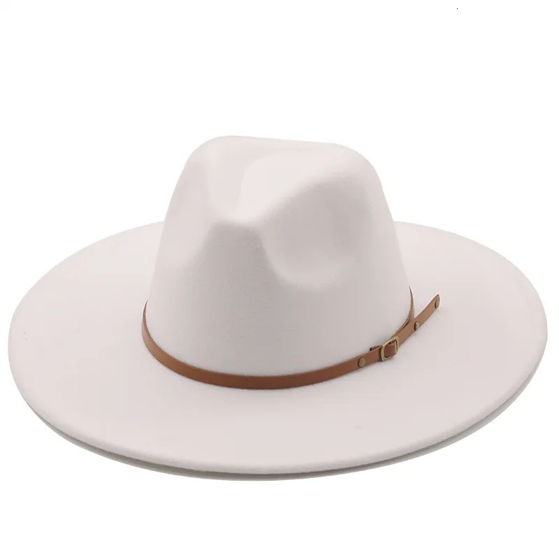 9.5cm wide Brim Fedora hat brown waistband autumn winter womens party top hat mens jazz retro denim felt hat Panama sun hat 241205