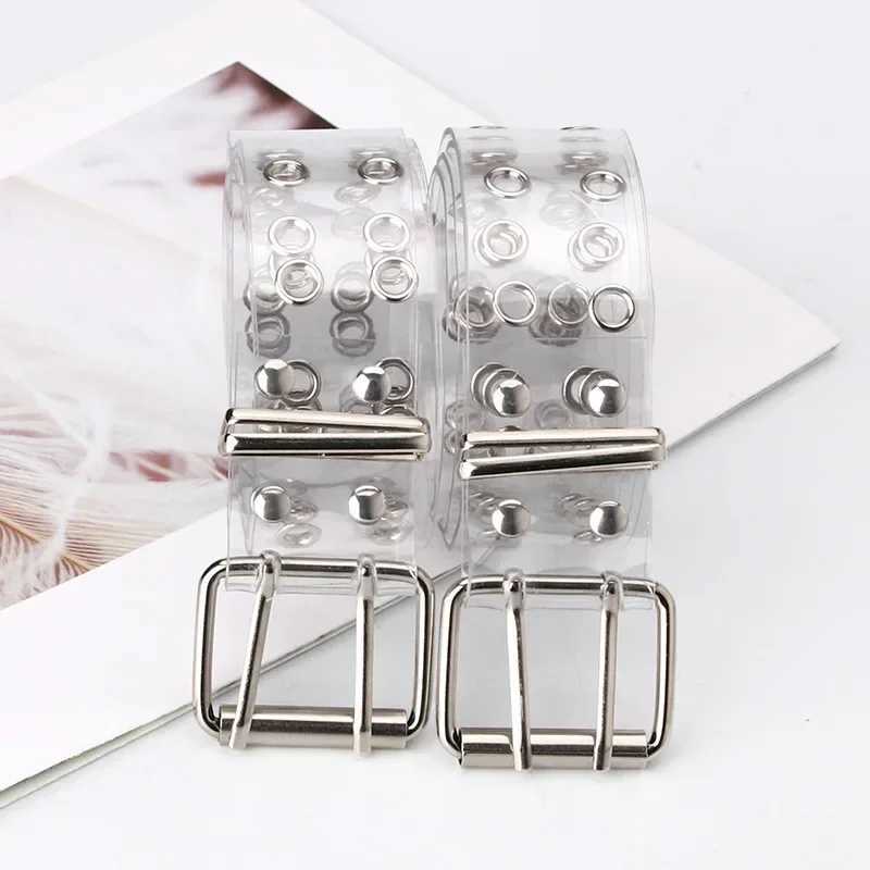 Fashionable PVC transparent tape punk style double perforated tape suitable for casual street chain straps jeans waistband X2412091