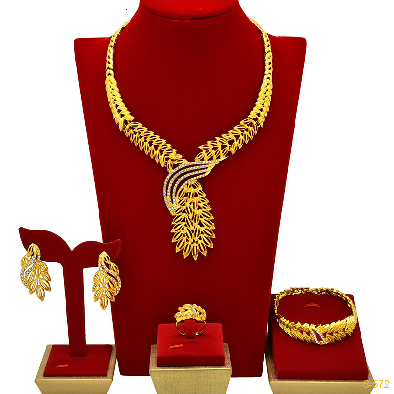 New 24k Dubai Bridal Wedding Jewelry Set Nigerian Womens Necklace Earrings Bracelet Ring Accessories 240910