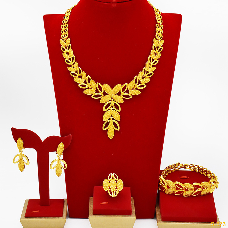 New 24k Dubai Bridal Wedding Jewelry Set Nigerian Womens Necklace Earrings Bracelet Ring Accessories 240910