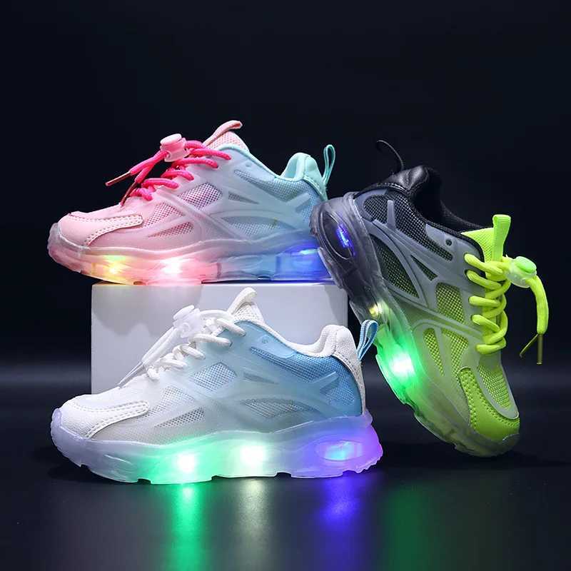 Childrens Sports LED Shoes 2023 Summer New Two-color Mesh Shoes Breathable Light Mesh Childrens Shoes X241218