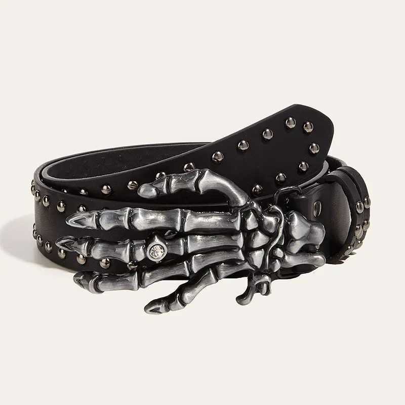 Halloween Skeleton Hand Strap Skeleton Casual Gothic Mens Strap Retro Snap Button Bead Hip Hop Rock Cowboy Decorative Punk Strap X241209