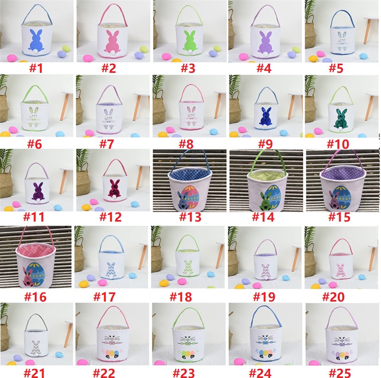 Easter Rabbit Basket Easter Bunny Bags Rabbit Printed Canvas Tote Bag Egg Candies Baskets LT1558