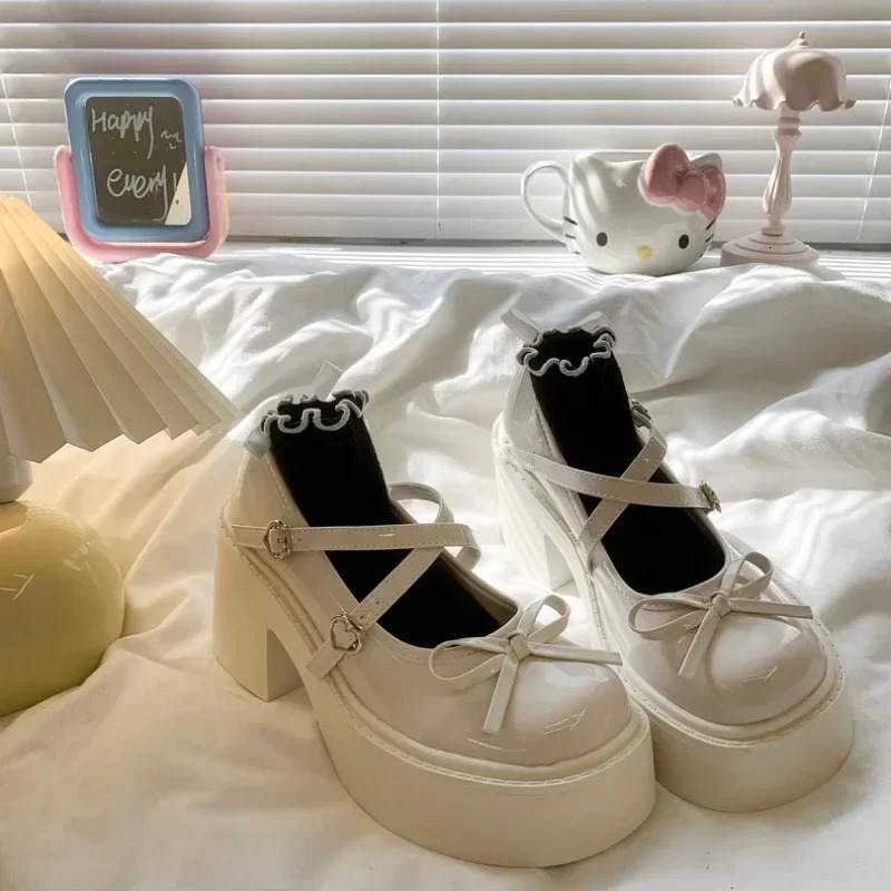 Womens Chunky Heel Mary Janes Shoes Spring Round Toe Pumps Platform Shoes for Women Dress Students Womens Lolita Heeled Shoes 241209