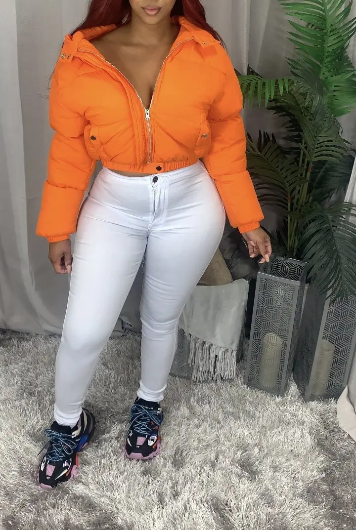 Autumn womens short inflatable jacket cotton pad thick drawstring park zipper winter bubble warm casual street set 241209