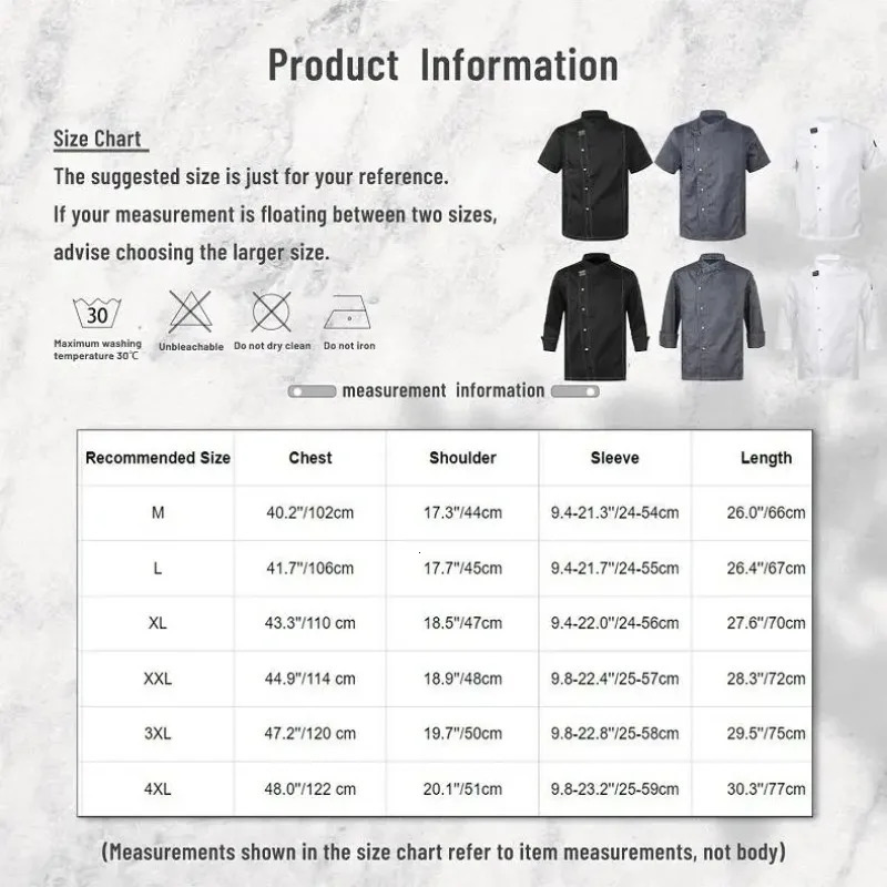 Cook el Restaurant Canteen Cake Shop Cafe Shirt Cooking Costume Men Women Kitchen Work Uniform Adult Unisex Chef Jacket Coat 241209