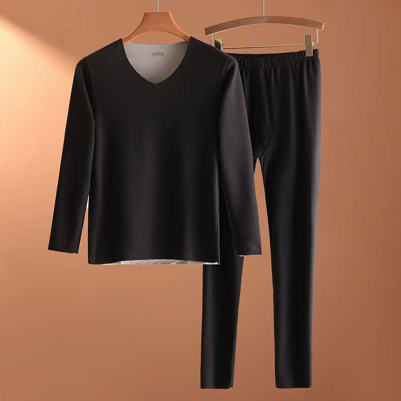 Autumn and Winter Double sided German Velvet Men Warm Underwear with No Trace Heat Autumn Clothes and Pants Warm Undercover Set Large V-neck