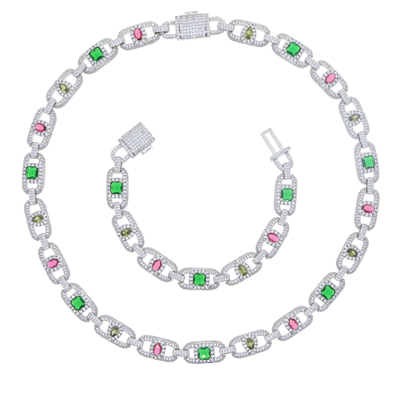 2025 Geometric Colorful Rainbow Cubic Zirconia 2025 New Hip Hop Men Jewelry Rectangle Cuban Link Chain Necklace