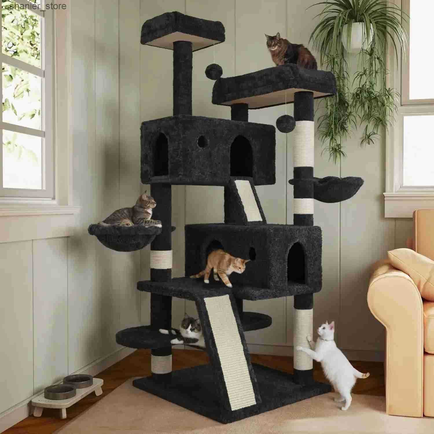 Cat Floor-to-Ceiling 66 inch multi-layer large cat tree tower used for indoor large cats comfortable plush Perches cats apartments and sisal scraper h