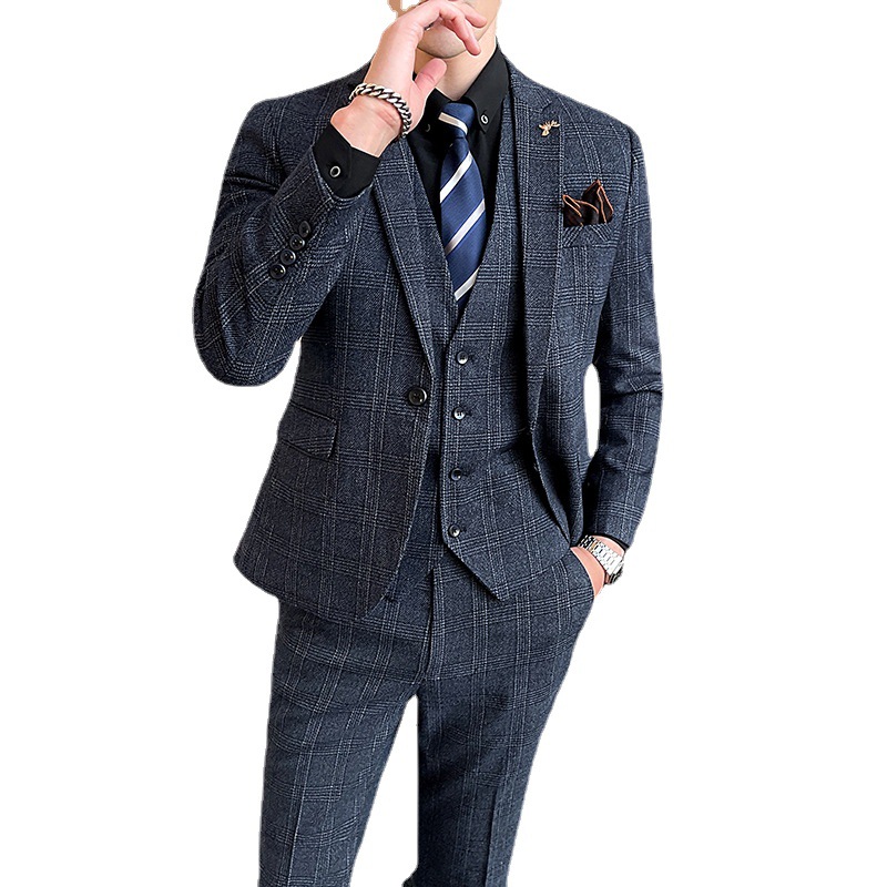 F175 Plaid suit men's suit casual trend slim Korean style men's wedding small suit jacket dress groom wedding