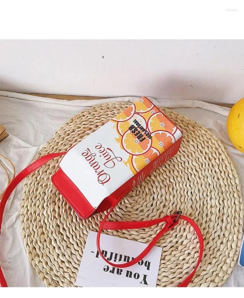 Drawstring Cute Milk Box Women Shoulder Bag Summer Printed Fruit Cartoon Strawberry Banana PU Small zhanyishengli