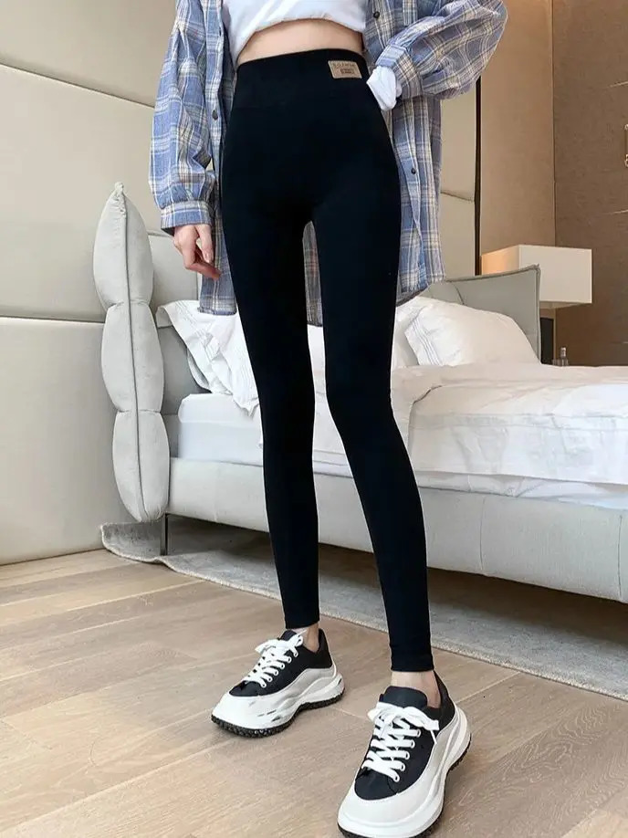 Grey cotton underwear womens high waisted tight printed ultra-thin outer pants plus size autumn soft pants 241206