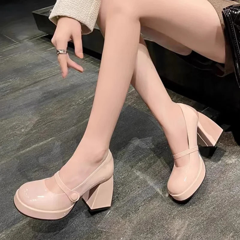 High Heels Mary Janes Shoes Women Silver Party Lolita Shoes Fashion Dress Chunky Female Elegant Zapatos Pumps 241209