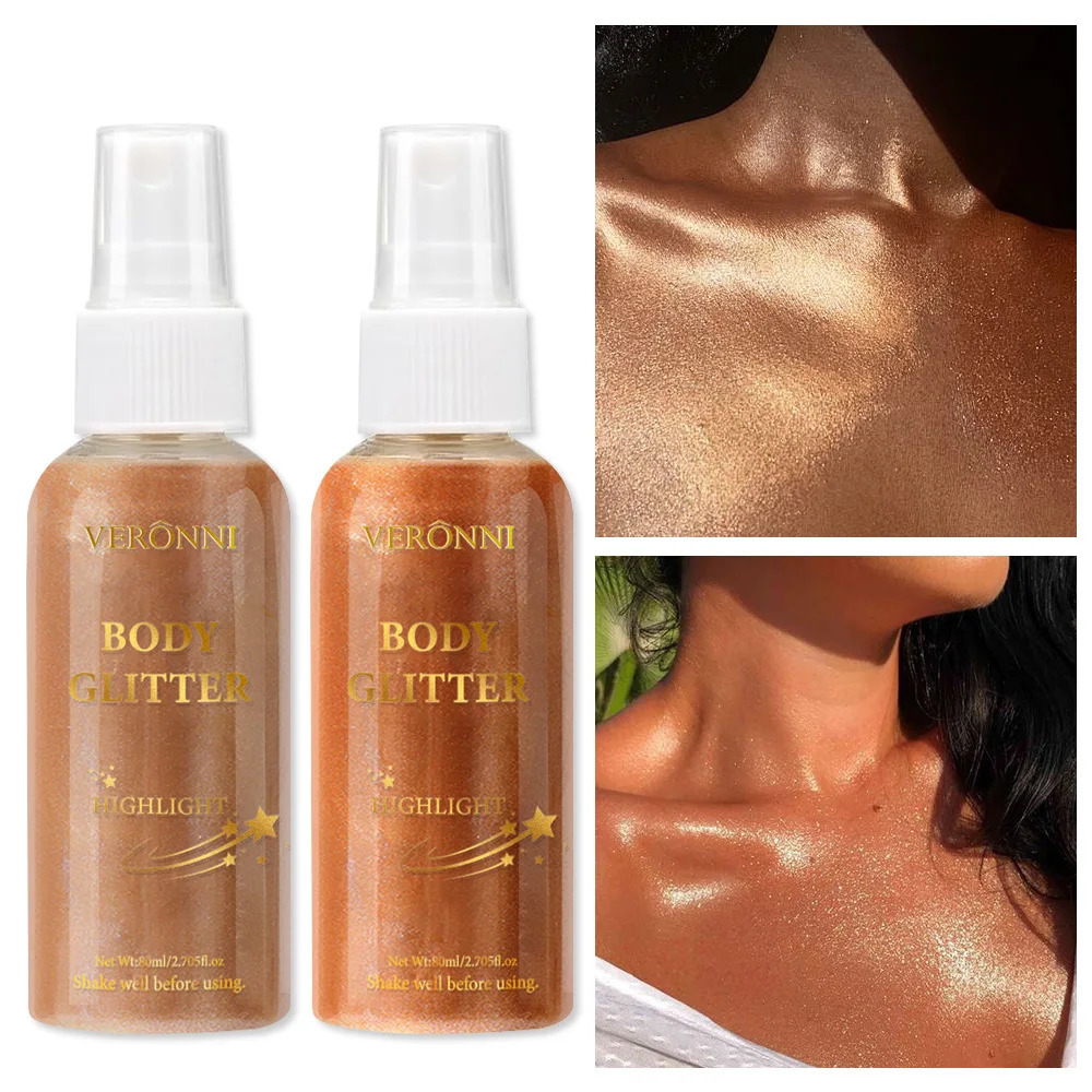 Liquid Highlighter Spray Shimmer Contour Body Shimmer Spray Hair Clothes Glitter Powder Quick Drying Glitter Makeup Cosmetics 241209