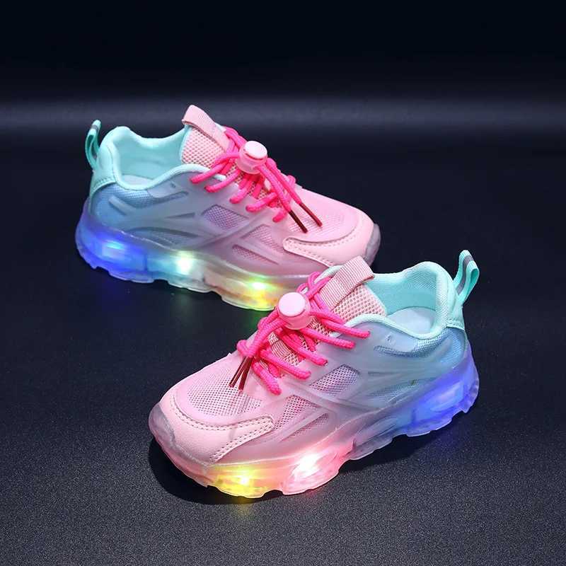 Childrens Sports LED Shoes 2023 Summer New Two-color Mesh Shoes Breathable Light Mesh Childrens Shoes X241218