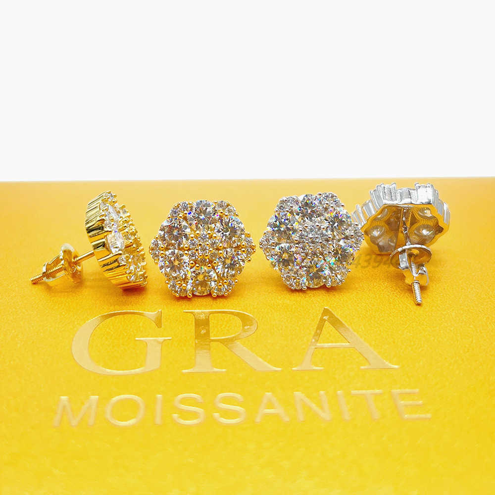 hip hop style iced out s925 with moissanite jewelry moissanite stud earring flower hip hop jewelry iced out earring
