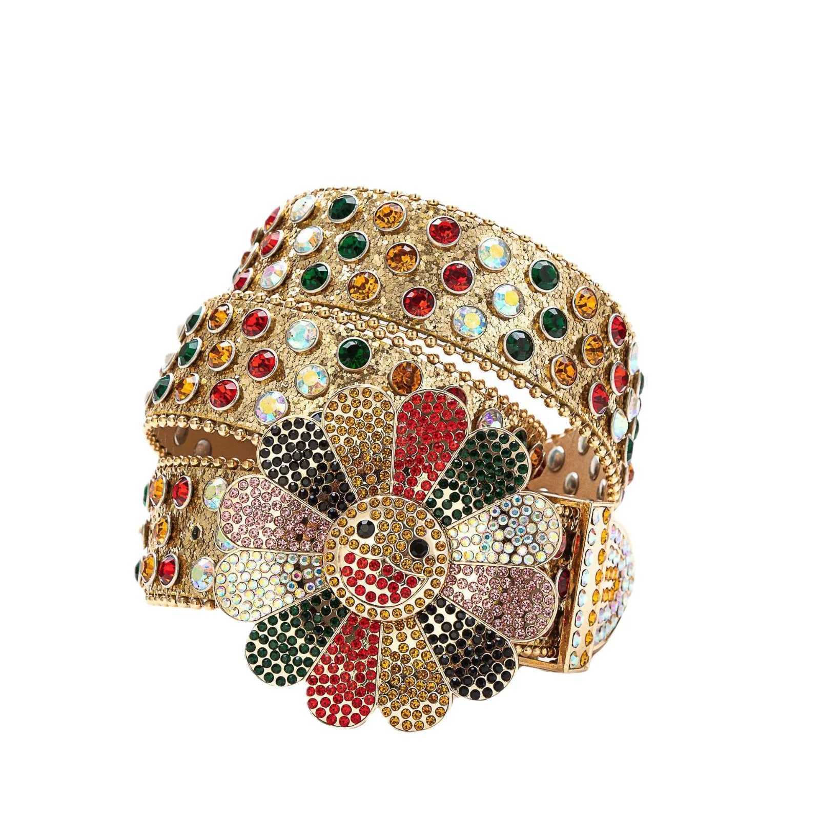 Luxurious and dazzling colorful rhinestone strap fashionable punk hip-hop style rotating buckle strap European street style strap X241209