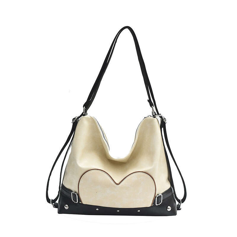 Korean version niche design shoulder women's fashionable and high-end commuting tote bag, lazy style contrasting color backpack