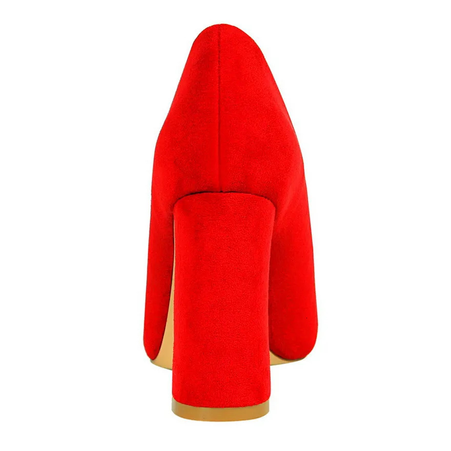 Square High Heels Concise Woman Work Shoes Autumn Soft Flock Pointed Toe Women Pumps Shallow Female Comfort Dress Shoe Black Red 241209