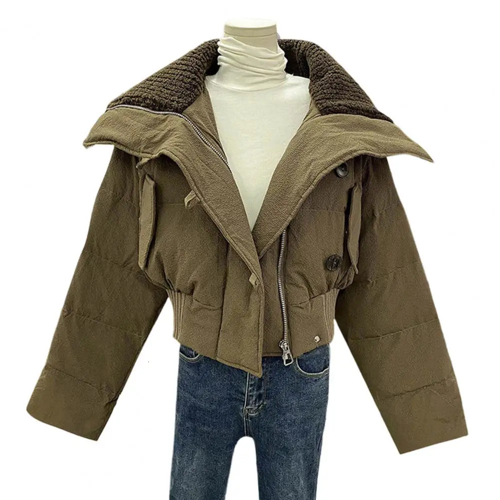 Short jacket womens winter cotton coat high collar with thick padding loose and warm cardigan 241209