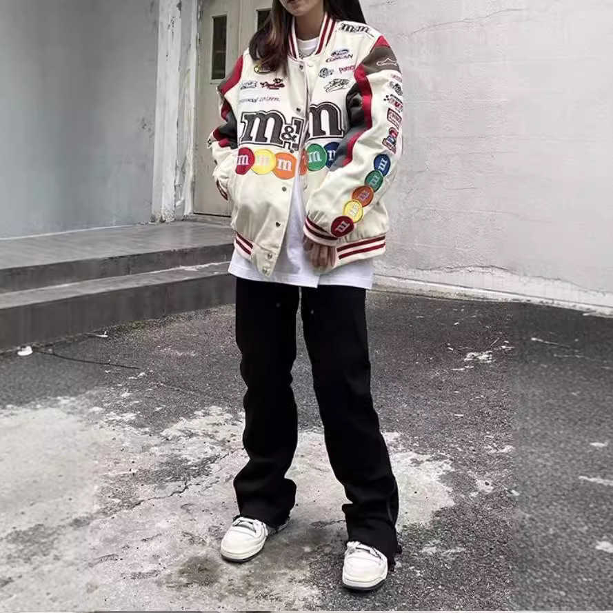 Men's Jackets Embroidered Patchwork Baseball Jacket Men's And Women's Hip Hop Loose Motorcycle Racing Jacket T241209