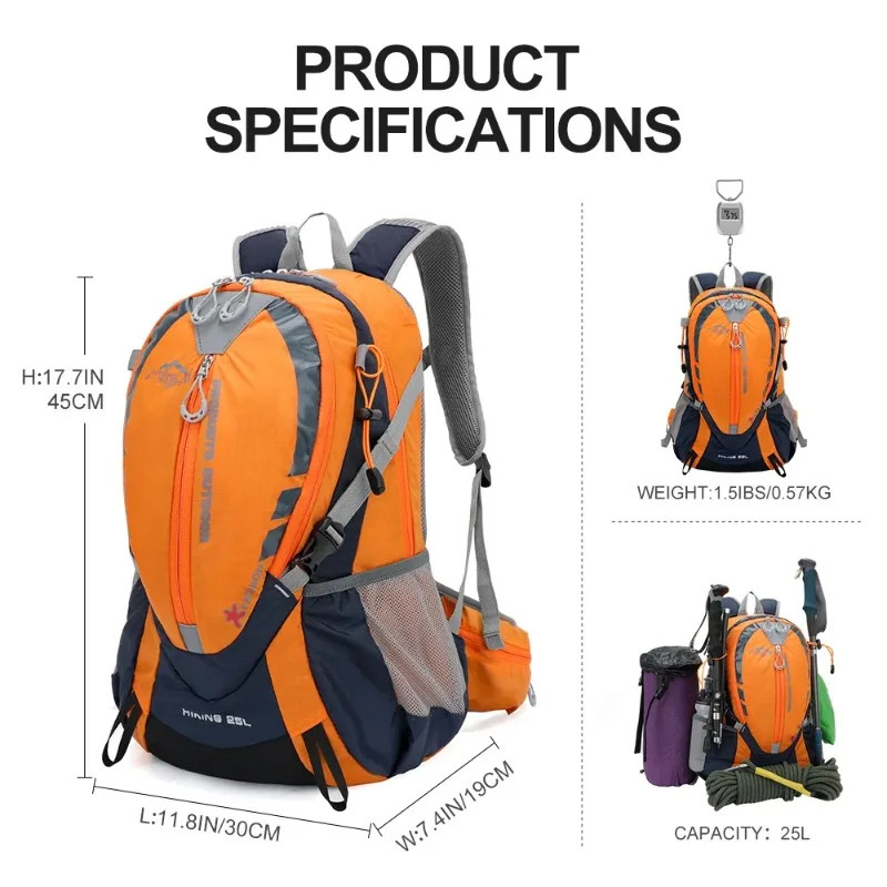 25L Outdoor Travel Backpack Waterproof Climbing Hiking Trekking Camping Cycling Backpacks Mountaineering Bags Travelling Bag 241209