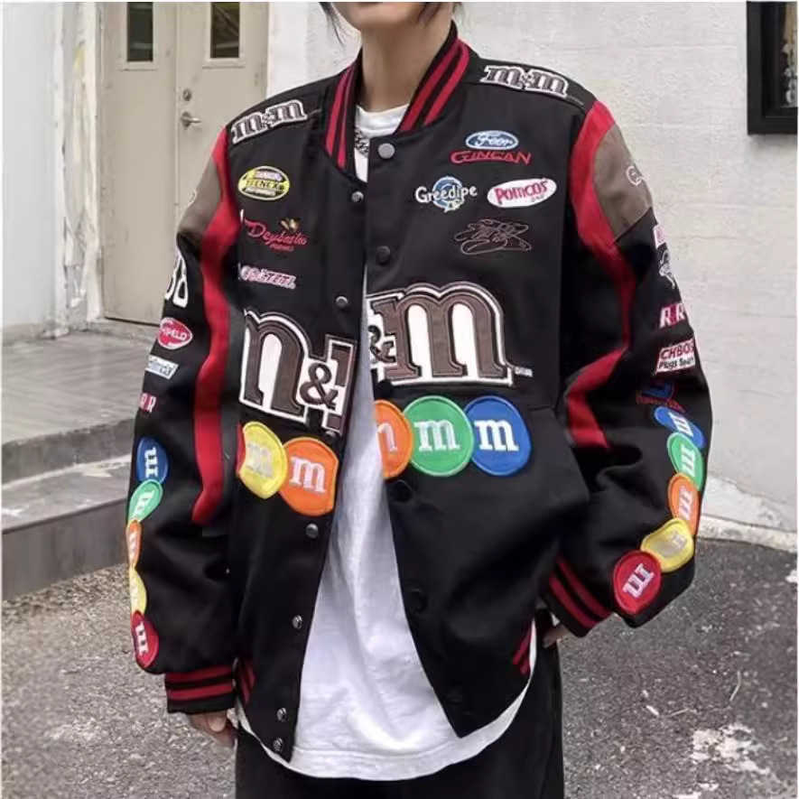 Men's Jackets Embroidered Patchwork Baseball Jacket Men's And Women's Hip Hop Loose Motorcycle Racing Jacket T241209