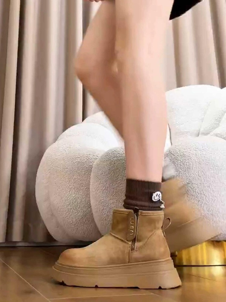 Women Winter Boots:Snow Boots 2024 New Fashion Velvet Thick Sole Outdoor Wear Fur Leather Water Proof,Light Tan/Khaki,Free shipping