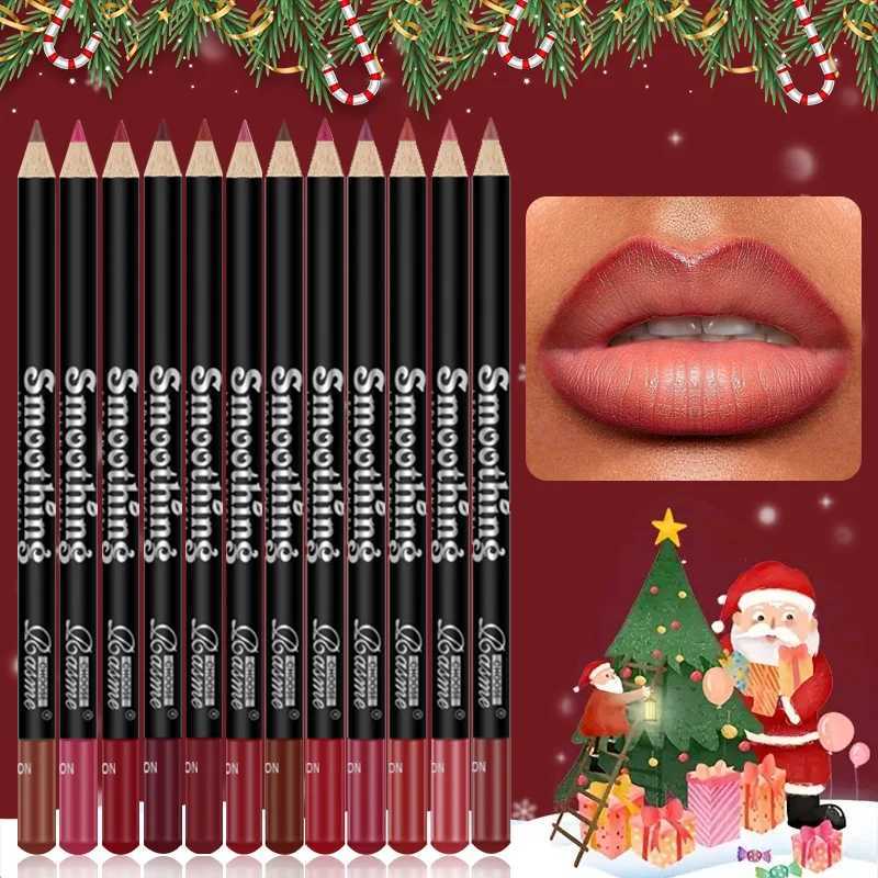 Bare brown lip pencil line matte smooth waterproof lipliner durable non stick cup lipstick pen beauty makeup Christmas boxXJ241209