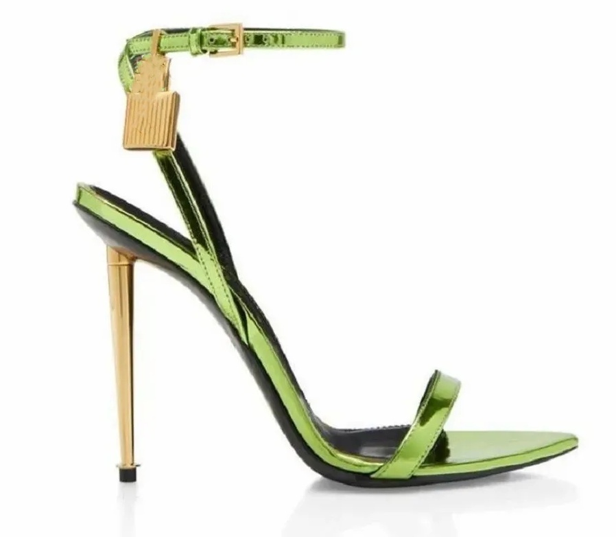 25SS Elegant Brand Women Shoes High Heels Padlock Pointy Naked Sandals Shoes Lock and key Woman Metal Stiletto Heel Party Dress Wedding EU35-44 sandals