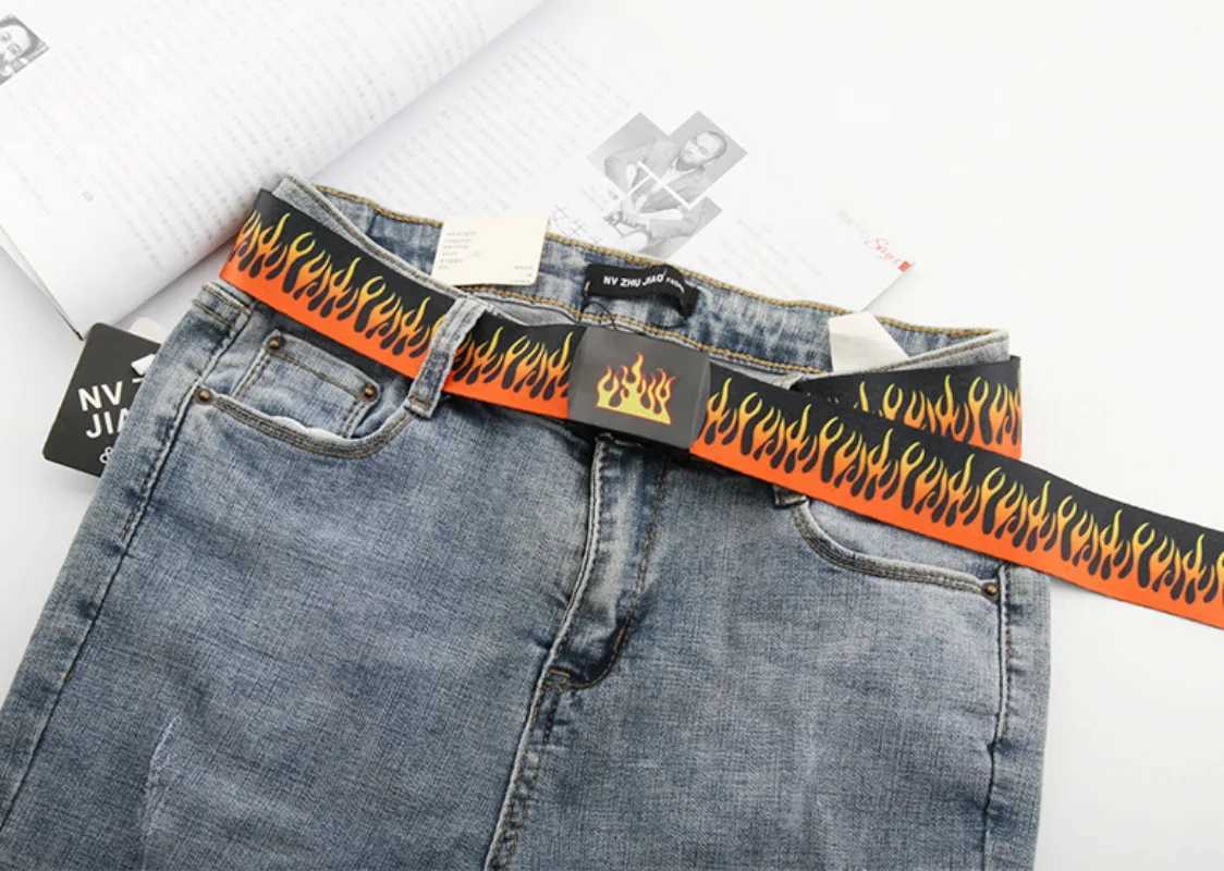Korean Fashion Mens Flame Belt Hip Hop Style Belt 130cm Colorful Ribbon Casual Mens Clothing Accessories X241209